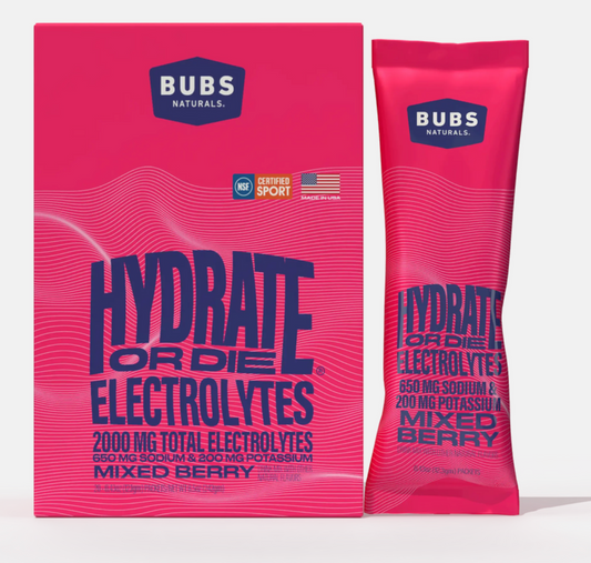 Bubs Natural- Hydrate or Die Electrolytes Mixed Berry (Box of 20)